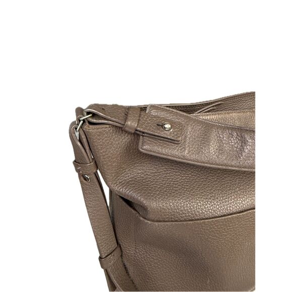 AllSaints Grey Leather Tote Bag Silver Hardware Shoulder Strap Crossbody Women’s - Picture 5 of 14